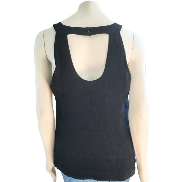 VTG ECI New York Pure Silk Ruffled Front Open Back Chiffon Blouse in Black SZ 16 - Picture 8 of 11